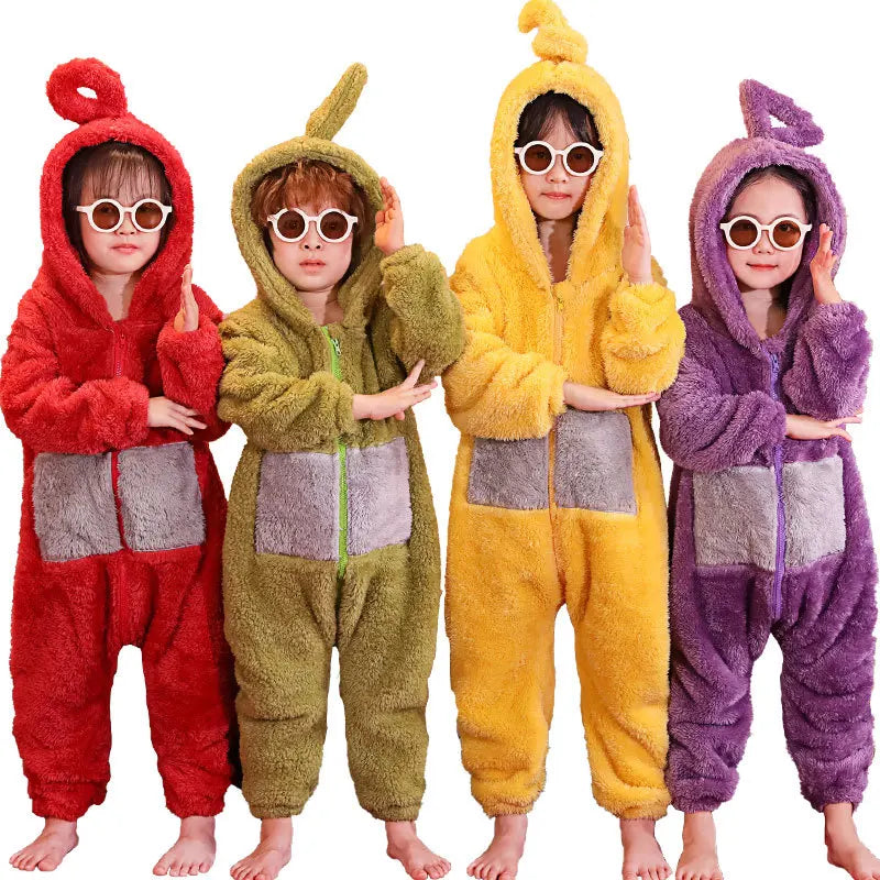 Adult Kids Costume Home 4 Colors Funny Tinky Winky Anime Tele baby tubbies Laa-Laa Po Soft Long Sleeves Piece Pajamas Costume