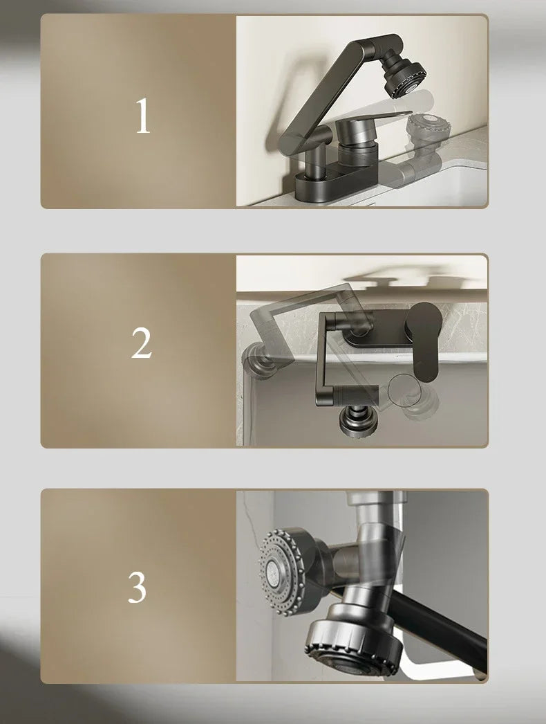 Double Hole Basin Faucets Bathroom Cold and Hot Mixing Tap 2 Modes Nozzle Faucet Sink Basin 360° Rotation Mixing Valve