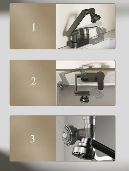 Double Hole Basin Faucets Bathroom Cold and Hot Mixing Tap 2 Modes Nozzle Faucet Sink Basin 360° Rotation Mixing Valve