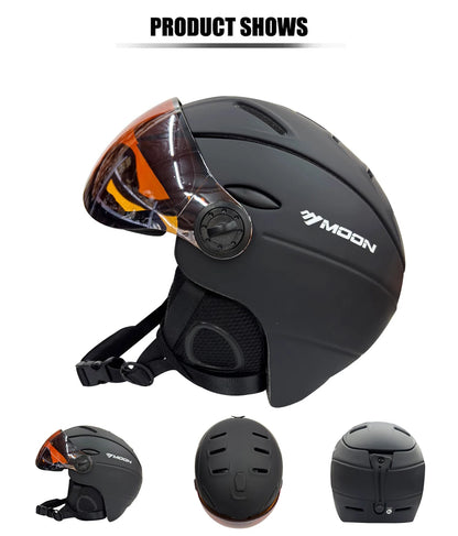 MOON Skiing Helmet With Goggles PC+EPS High-Quality Ski Helmet For Adult Outdoor Snowboard Skateboard Helmet Protective Ski Gear