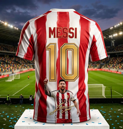 2026 Argentina No.10 Soccer Jersey | Blue White Striped 3D Print Unisex Couple Tee for World Cup Fans