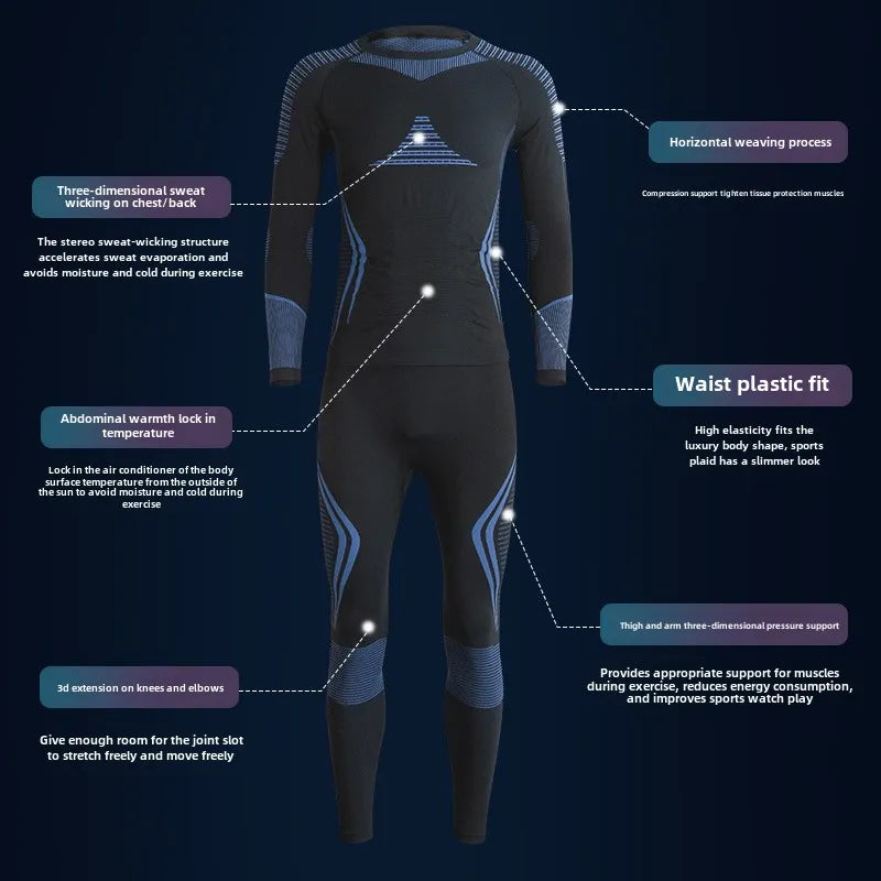 Men Women Ski Thermal Underwear Sets Quick Dry Functional Compression Tracksuit Tight Snowboarding Tops and Pants Adult