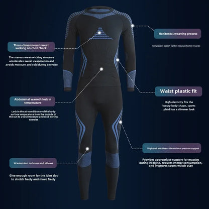 Men Women Ski Thermal Underwear Sets Quick Dry Functional Compression Tracksuit Tight Snowboarding Tops and Pants Adult