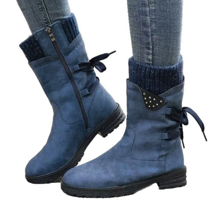 New Women Boots Autumn Winter New Knee High Shoes Large Tube Thick Heel Shoes for Women Strap Pleated Vintage Ankle Boots