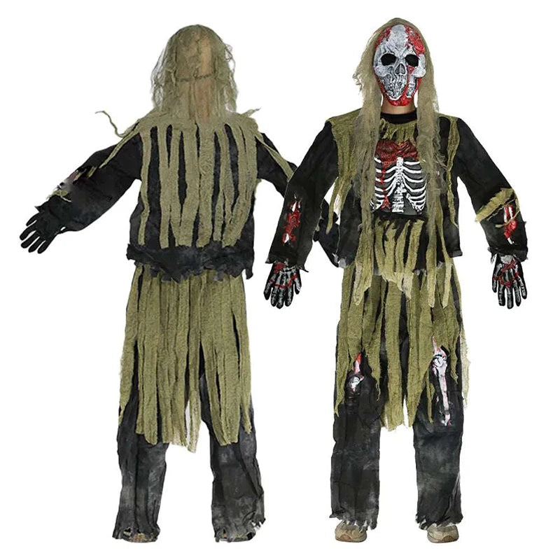 2025 New Arrival Scary Boy Burning Creepy Dead Halloween Fancy Dress Up Kids Skeleton Zombie Costume