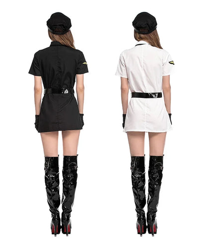 Black White Sexy Women Pilot Costumes Fancy Uniform Stewardess Cosplay Suit Carnival Masquerade Nightclub Role Play Dress