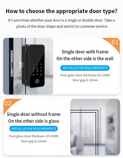 Tuya APP Glass Door Fingerprint Lock Bluetooth Smart Biometric Electronic Office Glass Door Lock 13.56Mhz RFID IC Keyless Unlock