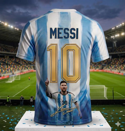 2026 Argentina No.10 Soccer Jersey | Blue White Striped 3D Print Unisex Couple Tee for World Cup Fans