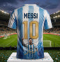 2026 Argentina No.10 Soccer Jersey | Blue White Striped 3D Print Unisex Couple Tee for World Cup Fans