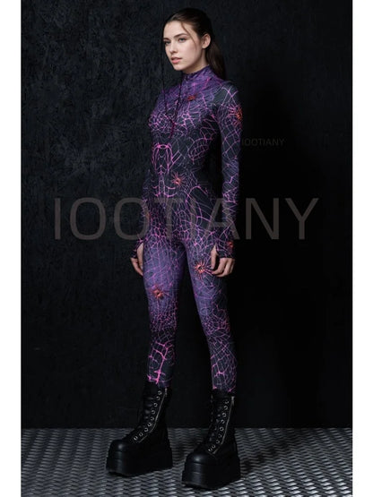 Sexy Web Magic Spider Bodysuit Punk Gothic Couple Role Play Jumpsuit Carnival Slim Fit Tight Costume Halloween Theme Party Suits