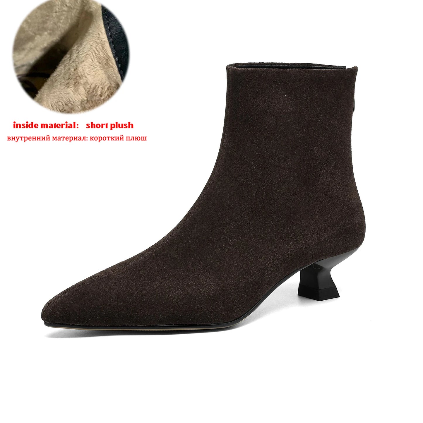 Plus Size 34-42 Genuine Leather Pointed Toe Med Heels Zipper Modern Boots Winter Autumn Shoes Concise Elegant Dress Ankle Boots