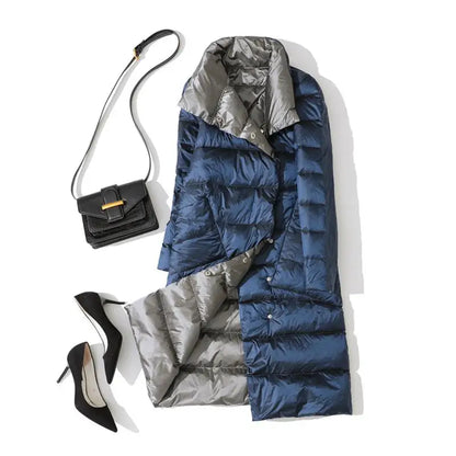 Fashionable White Duck Down New Double-sided Ultra Light Jacket for Women's Winter Slim Fit Single Breasted Warm Parka Coat