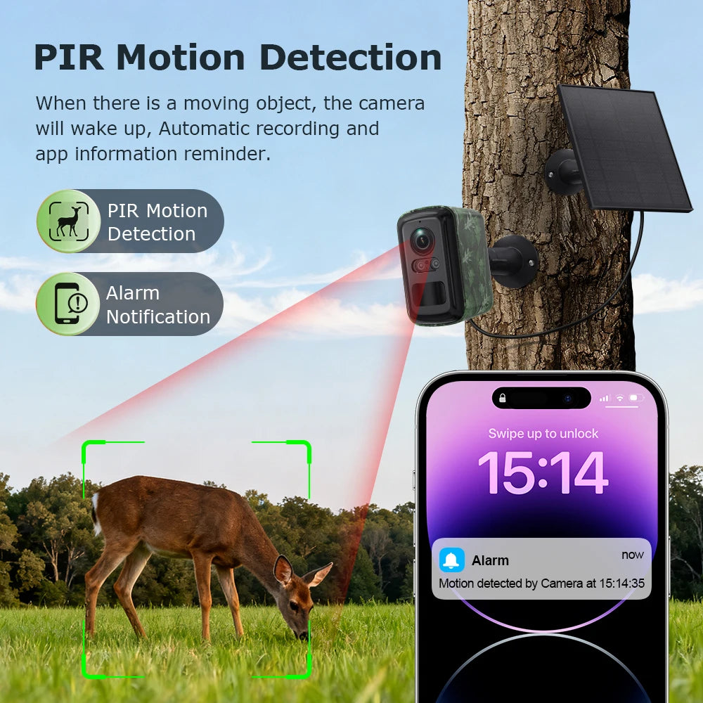 UBOX 5MP Mini 4G Solar Camera Outdoor WiFi Surveillance Camera Camouflage Wildlife Cam CCTV PIR Detection Color/IR Night Vision