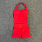 Yoga Gym Set Halter Top Set Yoga Leggings Shorts Set Backless Tights Bra Vest Seamless Stretch Ribbed Buttocks Lift Shorts Set