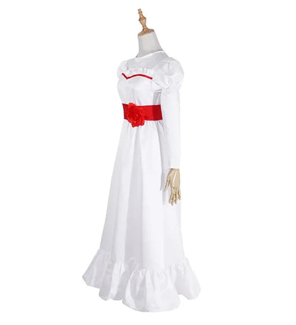 Movie Annabel Cosplay Costume For Women Kids Adult Halloween Costumes And Wig Horror Scary Fancy White Dress Outfits MN13