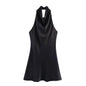 2025 Summer New Women's Clothing Simple Temperament Fashionable And Sexy Backless Silk Satin Texture Hanging Neck Dress
