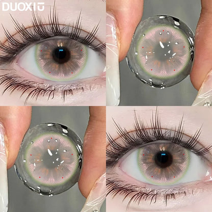 DUOXIU Yearly 365days Soft Lenses Pink-Blue Fashion Pupil Style Myopia Colored Contact Lenses (1 Pair) Covers Brown Eyes