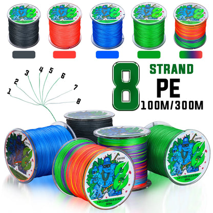 Sougayilang X8 300m Fishing Line 8 Strands Braided Fishing Line Abrasion Resistant Multifilament Carp Fishing Line 16-75LB