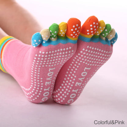 Women Colorful Yoga Socks Non-Slip Ladies Dance Socks Cotton Healthy Sports Five-toed Socks