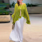 Simple Fashion Solid 2 Pieces Set Woman Elegant Crew Neck Ruffle Blouse Shirts & Wide Leg Pants Suits Long Sleeve Autumn Outfits