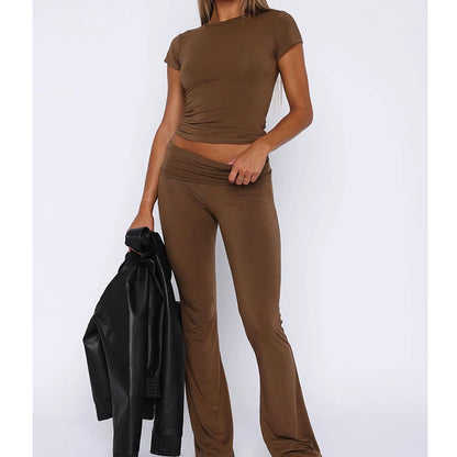 2 Piece Sets for Women Summer Sports Outfits Short Sleeve Solid Sexy Slim Crop T-Shirts Pants Leggings Y2K Clothes Streetwear