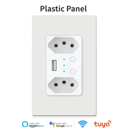 Melery Brazil WiFi Smart Wall Socket USB Tuya Electrical Plug Outlet PC/Glass Panel Alexa Google Home,Whole House Intelligence