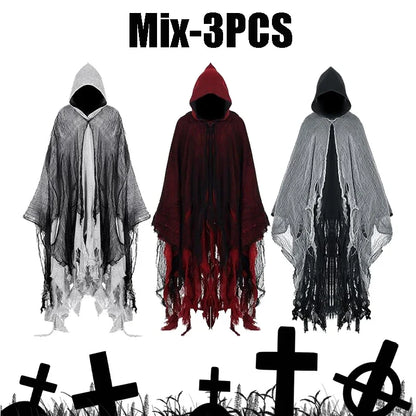 Mens Terrifying Halloween Costume Scary Hooded Cloak Horror Robe Gothic Masquerade Party Cosplay Dress Up Props Essential