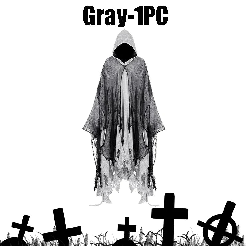 Mens Terrifying Halloween Costume Scary Hooded Cloak Horror Robe Gothic Masquerade Party Cosplay Dress Up Props Essential