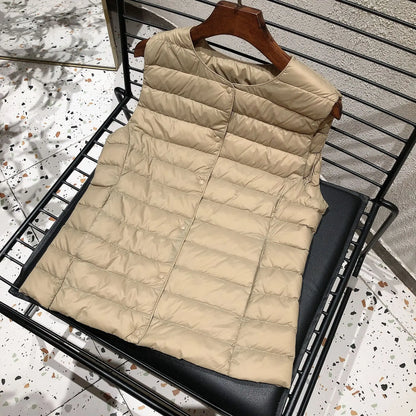 2025 New Women Sleeveless Puffer Jacket Spring Winter Female 90% White Duck Down Ultra Lightweight Packable Warm Down Liner Vest