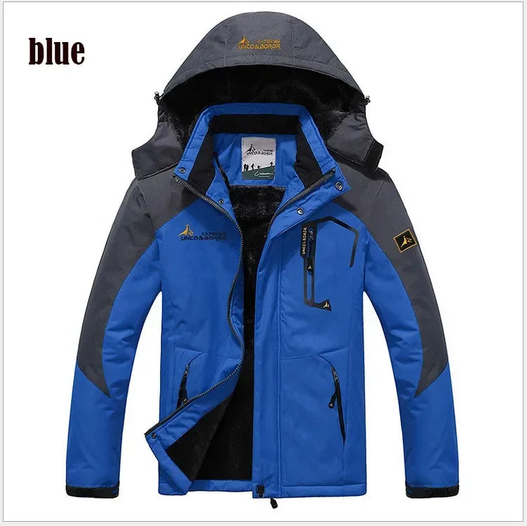 Winter Men's Parka Outdoor Lining Fleece-lined Thickened Windproof Warm Mountaineering Hooded Jacket Cold-resistant Ski Suit 6XL