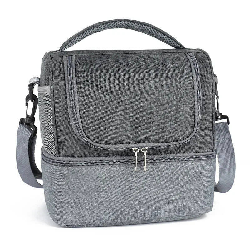 Double Layer Portable Picnic Lunch Bag Crossbody Handheld Insulated Breast Milk Storage Bag Outdoor Meal Box Bag