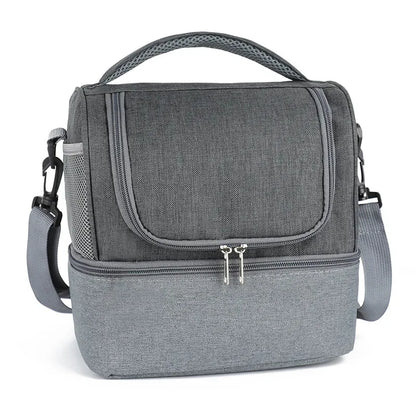 Double Layer Portable Picnic Lunch Bag Crossbody Handheld Insulated Breast Milk Storage Bag Outdoor Meal Box Bag