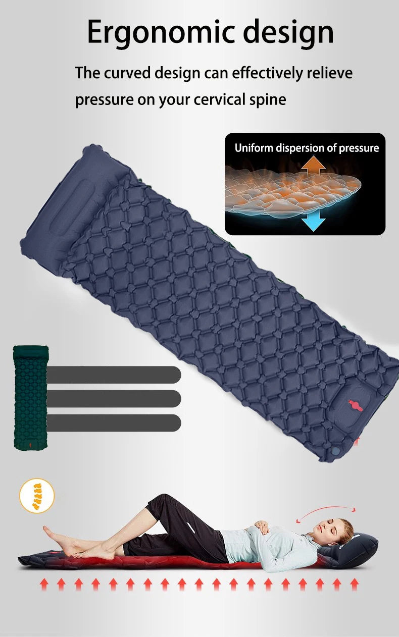 Outdoor Sleeping Pad Camping Inflatable Mattress Built-in Pump Ultralight Air Cushion Travel Mat With Headrest For Travel Hiking