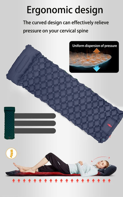 Outdoor Sleeping Pad Camping Inflatable Mattress Built-in Pump Ultralight Air Cushion Travel Mat With Headrest For Travel Hiking