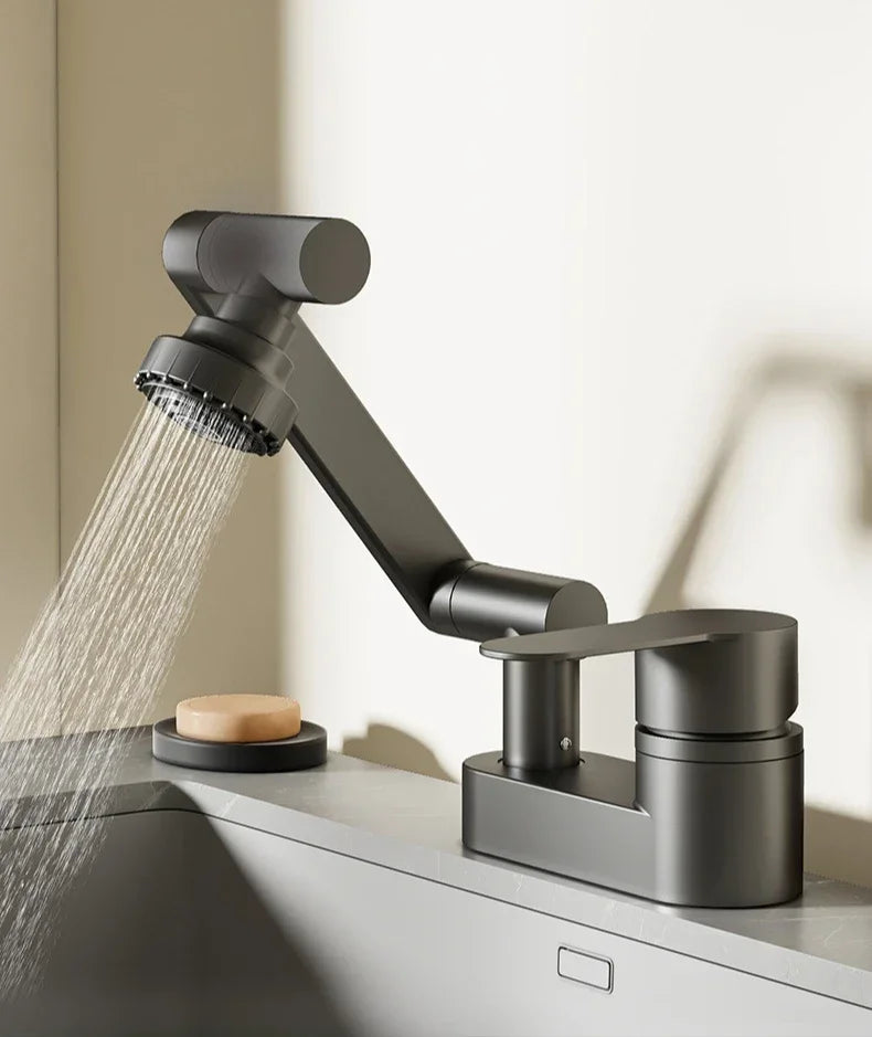 Double Hole Basin Faucets Bathroom Cold and Hot Mixing Tap 2 Modes Nozzle Faucet Sink Basin 360° Rotation Mixing Valve