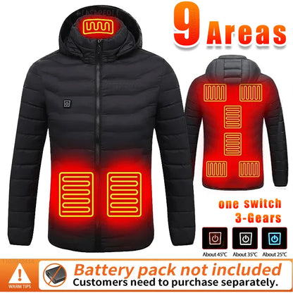9 Areas Heated Jacket USB Electric Self Heating Jacket for Men Women Winter Cotton Coats Ski Hunting Down Jacket Heated Clothing