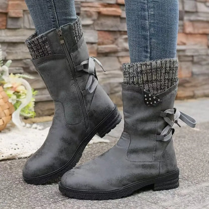 New Women Boots Autumn Winter New Knee High Shoes Large Tube Thick Heel Shoes for Women Strap Pleated Vintage Ankle Boots