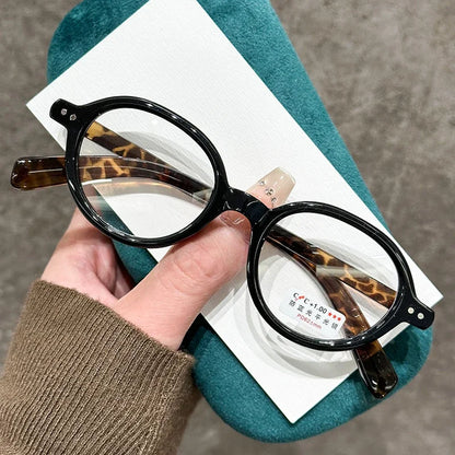 Retro Small Frame Presbyopia Glasses Oval Frame Green Tortoiseshell Reading Glasses Blue Light Blocking Eye Protection Eyewear