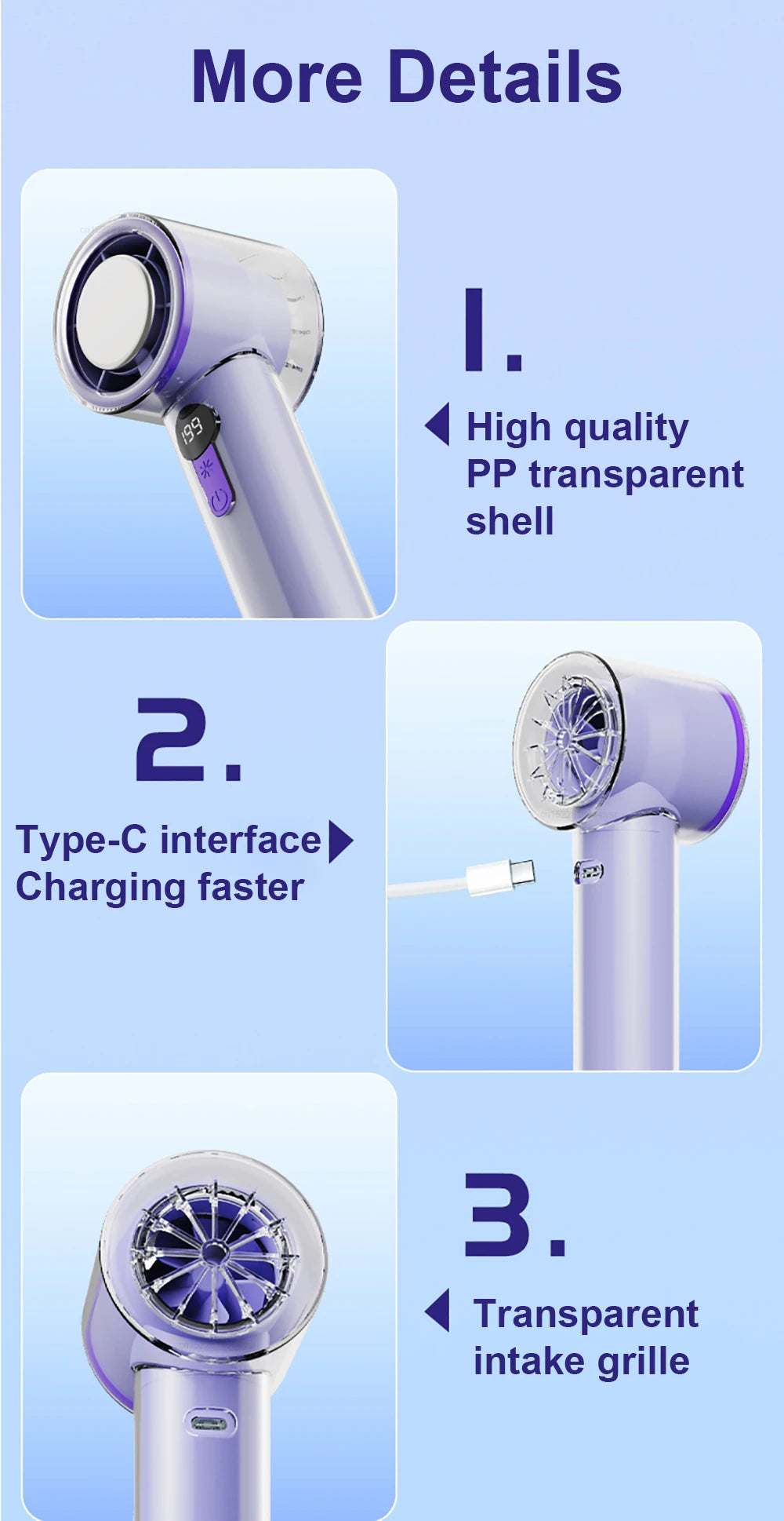 3600mAh Handheld Turbo Fan Portable Air Cooling Fan 199 Wind Speeds Adjustable Outdoor Personal Student Handheld Ice Fan