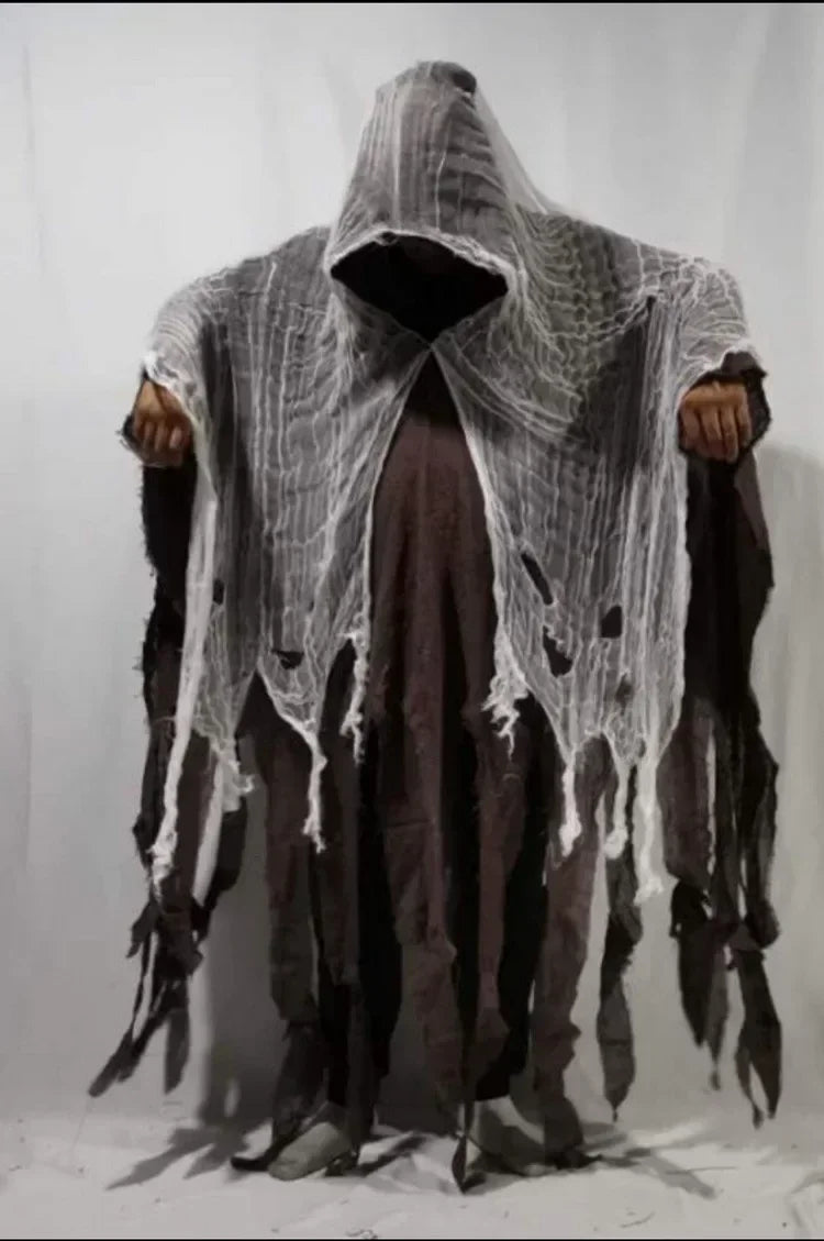 Mens Terrifying Halloween Costume Scary Hooded Cloak Horror Robe Gothic Masquerade Party Cosplay Dress Up Props Essential