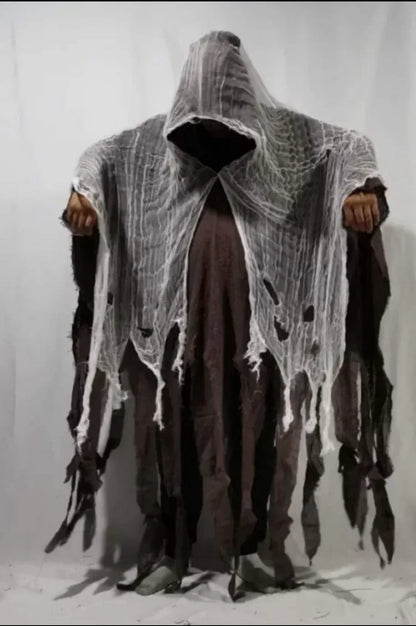 Mens Terrifying Halloween Costume Scary Hooded Cloak Horror Robe Gothic Masquerade Party Cosplay Dress Up Props Essential