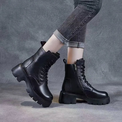 Autumn Winter Retro Women's Korean Style Thick-Soled New Short Boots Women's Lace-Up Casual Plus Size Women's Boots