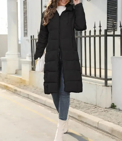 New Hooded Down Coats Women Medium Long Slim Fit Down Parkas Winter Warm Solid Casual Zipper Coat Stylish Outwear Autumn Jackets