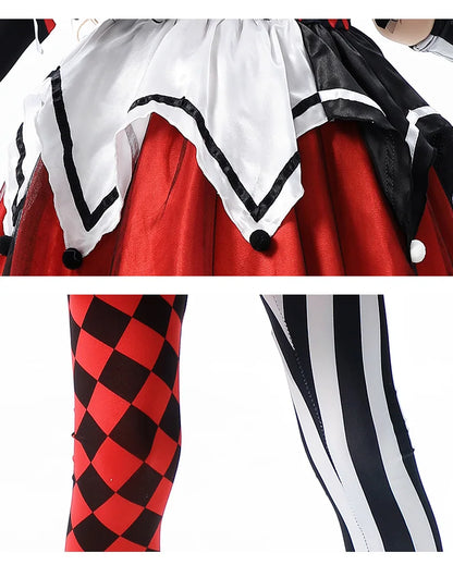 Naughty Girls Clown Costume Kids Circus Scary Tutu Dress Halloween Cosplay Costumes Carnival Party Jester Dress Up Full Set