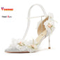Women's Pumps Elegant Lady Evening Party Dress Prom Shoes 8CM Lace Flower Pearls Single Shoes Spring Summer Pointed High Heels