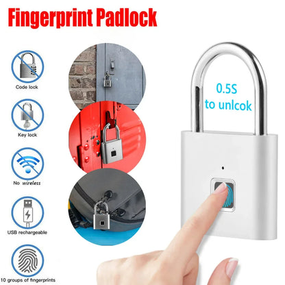 1PC Electronic Semiconductor Fingerprint Lock Smart Door Lock Rechargeable Security Padlock for Dormitory Home