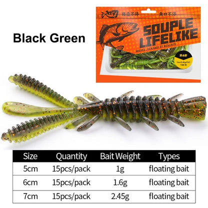 15PCS Floating Soft Shrimp Fishing Bait 5/6/7CM NED Rig Wobbler Shrimp Swim Lure Jig Salt Silicone Swimbait with Fish Attractant