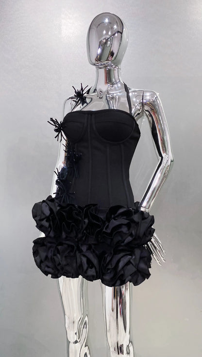 Black Red Color Women Sexy Strapless Laced-up Tops Florlas Bodycon Mini Skirt Set Celebrate Birthday Party Cocktail Dress