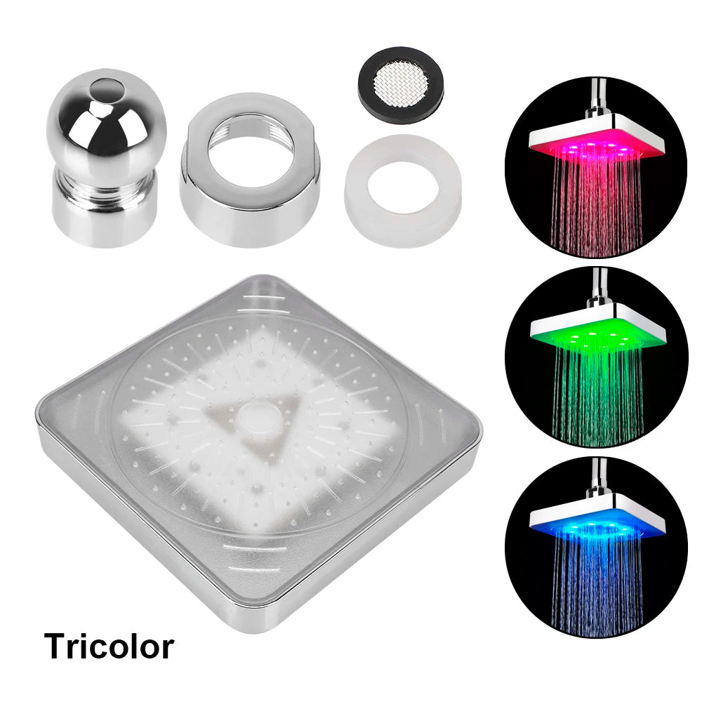 Ultra-Quiet Rainfall Top Spray LED Shower Head Water Flow Power Generaton 7 Colors Gradual Changing