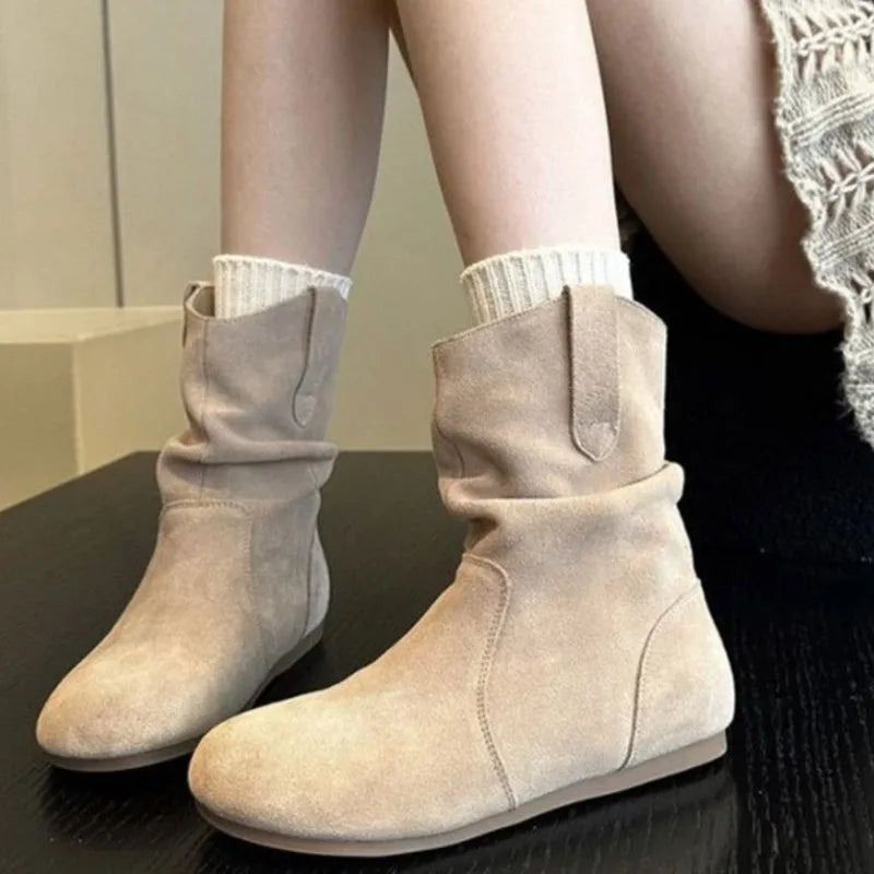 Gacimy Women's Fashion Suede Boots Outdoor Casual Flat Boots Comfortable Soft Bottom Short Ankle Boot Luxury Slip On  Lady Shoes